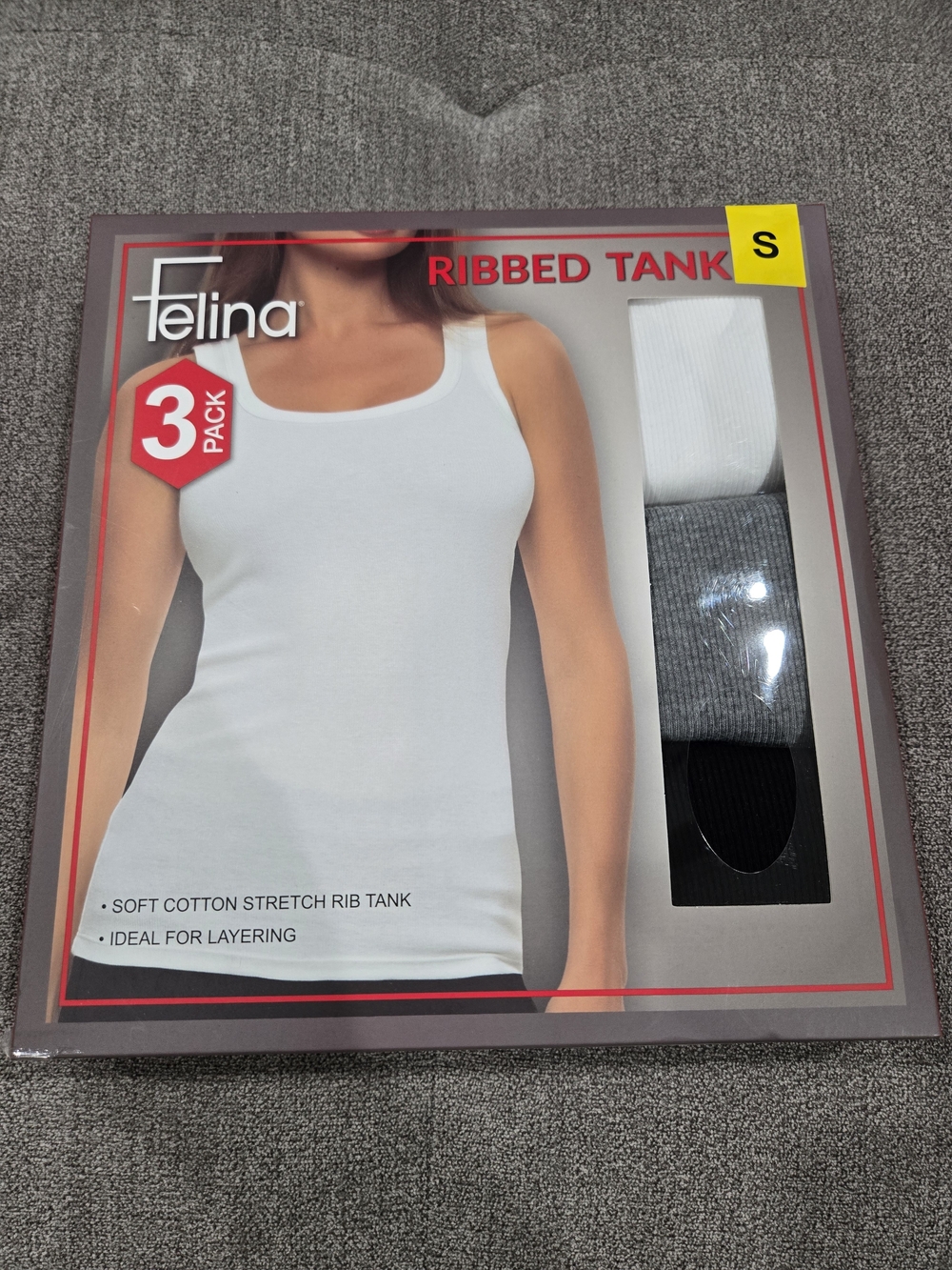 Felina Ribbed Tank 3-Pack — White, Gray, Black
